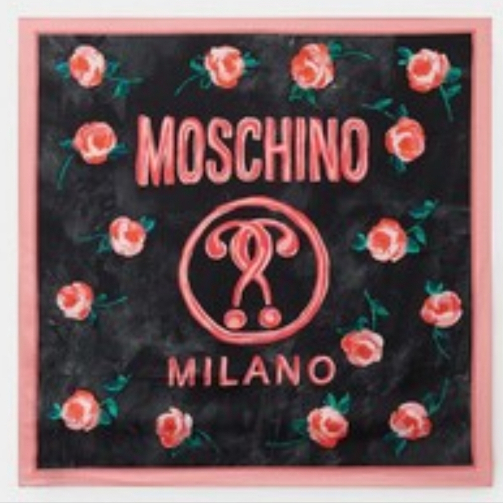 NWT Moschino Milano 100% silk square scarf Double Question Mark Floral Scarf